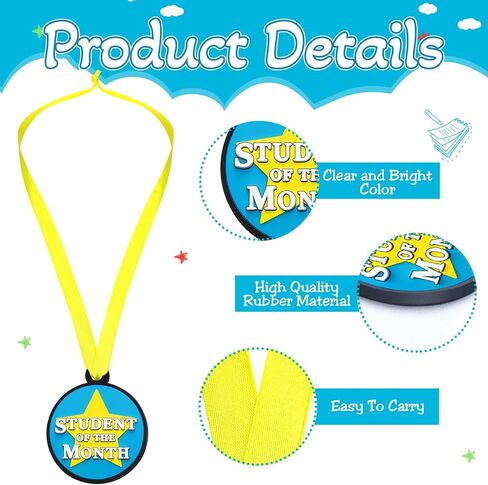 60 Pcs Student of The Month Medals Bulk, 2 Inch Rubber Award Medals with Ribbon Winner Encourage Team Participation for Trophy Award Prize Competitions Graduation in Saudi Arabia