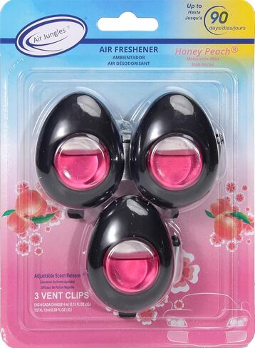 Air Jungles Car Air Freshener Vent Clip 4 Count, Variety Pack, New Car, Honey Peach, Ocean, Hawaii, 4 ml Each, Long-Lasting Car Odor Eliminator, Up to 120 Days Freshness for Auto in Kuwait
