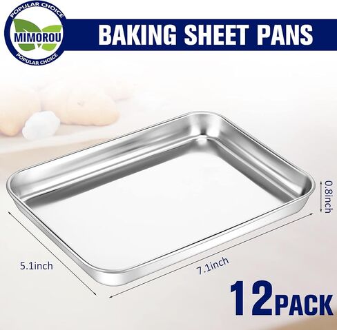 12 Pcs Baking Sheet Stainless Steel Cookie Sheet Small Metal Pans Professional Rectangle Oven Trays Kitchen Baking Cooking Oven and Toaster, Dishwasher Safe(13.7 x 9.8 Inches) in Saudi Arabia