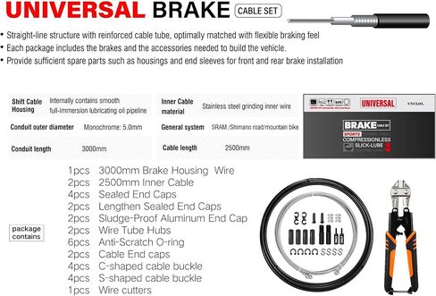 CNC Universal Bike Brake Cable Kit,Bicycle Brake Cable Set with Stainless Steel Wire Cutter-Front and Rear Brake Cable 2.5m with Oil Housing 3m for Mountain Bike/MTB/BMX/Road Bike. in Kuwait