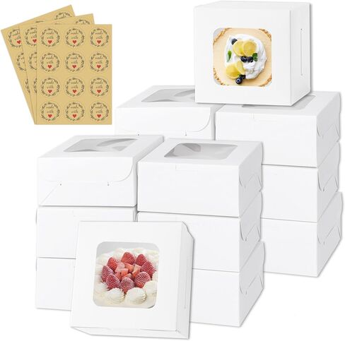 50pcs صناديق كعكة بيضاء مع نافذة ، 5x5x2.5 بوصة مخبز صغير ، علاج ، المعجنات ، ملفات تعريف الارتباط ، صناديق الحلوى ، المعكرون ، دونات ، حلوى ، هدايا عيد الميلاد in Kuwait