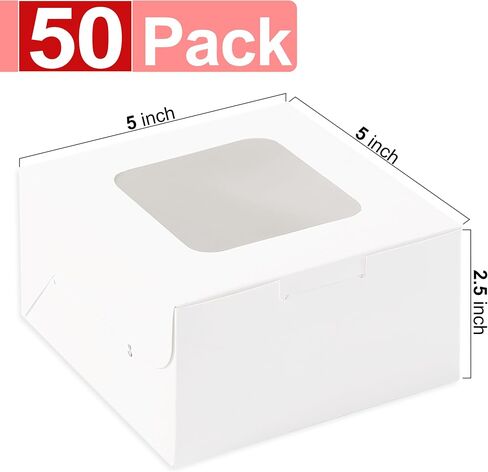 50pcs صناديق كعكة بيضاء مع نافذة ، 5x5x2.5 بوصة مخبز صغير ، علاج ، المعجنات ، ملفات تعريف الارتباط ، صناديق الحلوى ، المعكرون ، دونات ، حلوى ، هدايا عيد الميلاد in Kuwait