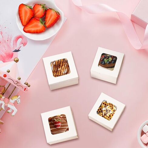 50pcs صناديق كعكة بيضاء مع نافذة ، 5x5x2.5 بوصة مخبز صغير ، علاج ، المعجنات ، ملفات تعريف الارتباط ، صناديق الحلوى ، المعكرون ، دونات ، حلوى ، هدايا عيد الميلاد in Kuwait