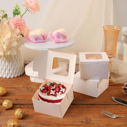 50pcs صناديق كعكة بيضاء مع نافذة ، 5x5x2.5 بوصة مخبز صغير ، علاج ، المعجنات ، ملفات تعريف الارتباط ، صناديق الحلوى ، المعكرون ، دونات ، حلوى ، هدايا عيد الميلاد in Kuwait