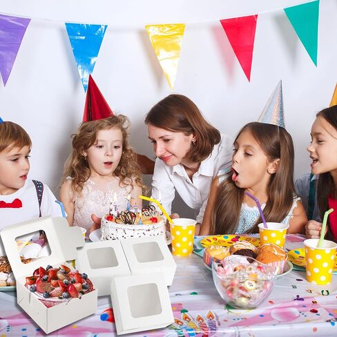 50pcs صناديق كعكة بيضاء مع نافذة ، 5x5x2.5 بوصة مخبز صغير ، علاج ، المعجنات ، ملفات تعريف الارتباط ، صناديق الحلوى ، المعكرون ، دونات ، حلوى ، هدايا عيد الميلاد in Kuwait