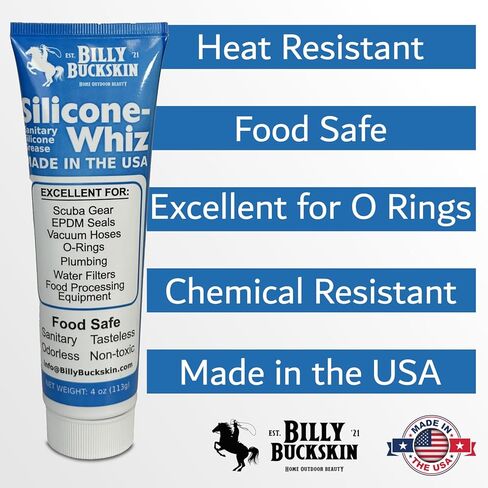 4 أوقيات. XL Tube Silicone-Whiz الشحوم ، شحوم السيليكون للحلقات O ، الحشية ، الخلاط ، الأحزمة ، زيوت التشحيم من الدرجة الغذائية ، يمتد حياة معدات المطبخ وموزعات القهوة من قبل Billy Buckskin Co. in Kuwait