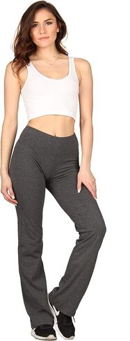 Lildy Women’s Cotton Blend Yoga Pants, High Waistband Straight Legged No See Through Material in Kuwait