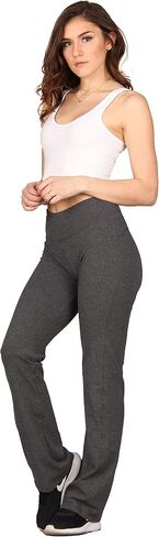 Lildy Women’s Cotton Blend Yoga Pants, High Waistband Straight Legged No See Through Material in Kuwait