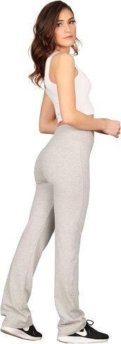 Lildy Women’s Cotton Blend Yoga Pants, High Waistband Straight Legged No See Through Material in Kuwait