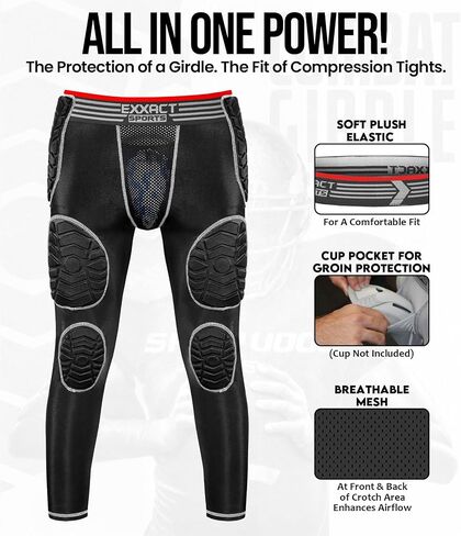 exxact Sports Combat Men Men Patced Patgings ، Pantains Bantable 7-Pad مع جيب الكأس والورك المدمج والفخذ والركبة وعظم الذاكرة ليوم اللعبة in Kuwait