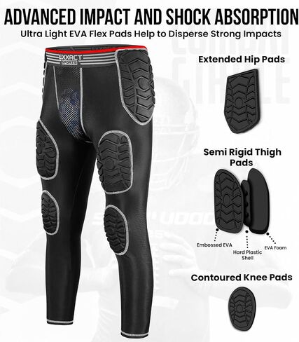 exxact Sports Combat Men Men Patced Patgings ، Pantains Bantable 7-Pad مع جيب الكأس والورك المدمج والفخذ والركبة وعظم الذاكرة ليوم اللعبة in Kuwait