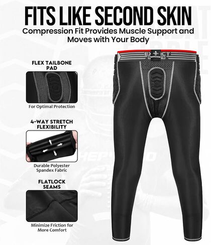 exxact Sports Combat Men Men Patced Patgings ، Pantains Bantable 7-Pad مع جيب الكأس والورك المدمج والفخذ والركبة وعظم الذاكرة ليوم اللعبة in Kuwait
