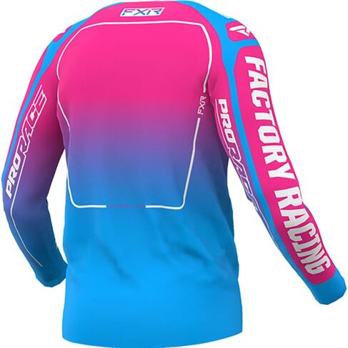 FXR Kids Clutch MX Jersey Lightweight Drop-Tail Quick Dry Cyan/Electric Pink - Medium in Saudi Arabia