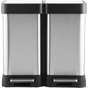 16 Gallon Dual Compartment Trash & Recycling Bin - Soft Close Lid Kitchen Garbage Can, Stainless Steel Step Pedal, Space Saving Design for Home/Office (60L 2x30L, No Inner Bucket) in Kuwait