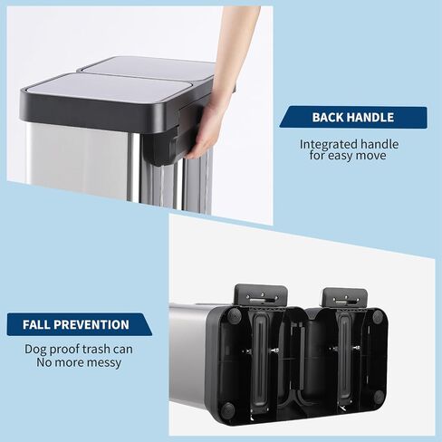 16 Gallon Dual Compartment Trash & Recycling Bin - Soft Close Lid Kitchen Garbage Can, Stainless Steel Step Pedal, Space Saving Design for Home/Office (60L 2x30L, No Inner Bucket) in Kuwait