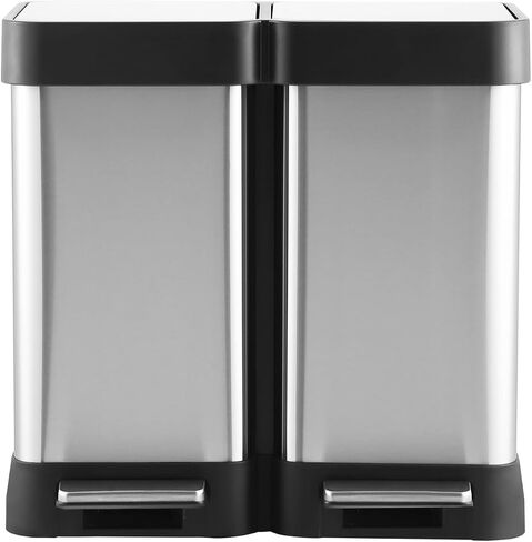 16 Gallon Dual Compartment Trash & Recycling Bin - Soft Close Lid Kitchen Garbage Can, Stainless Steel Step Pedal, Space Saving Design for Home/Office (60L 2x30L, No Inner Bucket) in Kuwait