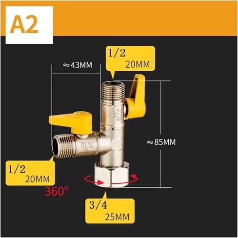 1 piece full copper electroplating thickened 3/4"-1/2" three-way gas valve angle valve ball valve for water heater switch diverter(Without handle) in Saudi Arabia