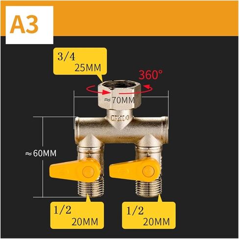 1 piece full copper electroplating thickened 3/4"-1/2" three-way gas valve angle valve ball valve for water heater switch diverter(Without handle) in Saudi Arabia