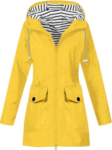 Rain Jacket Women Waterproof with Hood Lightweight Zip Up Hooded Raincoat with Pockets for Outdoor Active Wear in Saudi Arabia