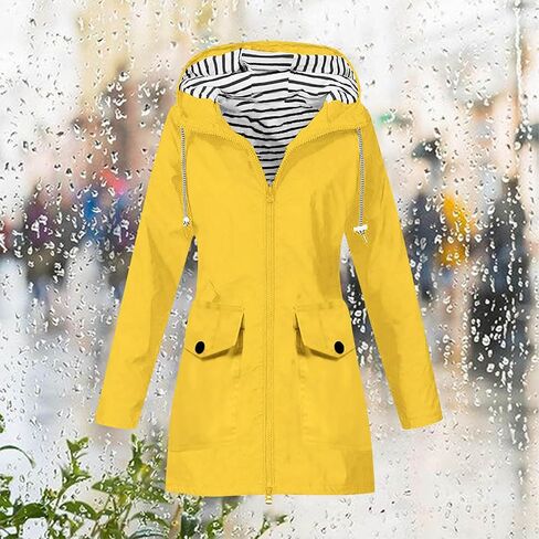 Rain Jacket Women Waterproof with Hood Lightweight Zip Up Hooded Raincoat with Pockets for Outdoor Active Wear in Saudi Arabia