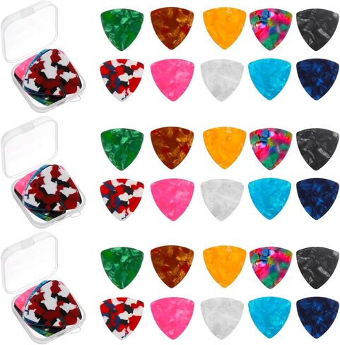 30 حزمة مثلث الغيتار يختار الغيتار الكهربائي اختيار باس مجموعة متوسطة إصبع السليلويد اختيارات للقيثارات الكهربائية الصوتية مع 3 صندوق تخزين واضح ، حزمة متنوعة (0.46/0.71/0.96 مم) in Kuwait