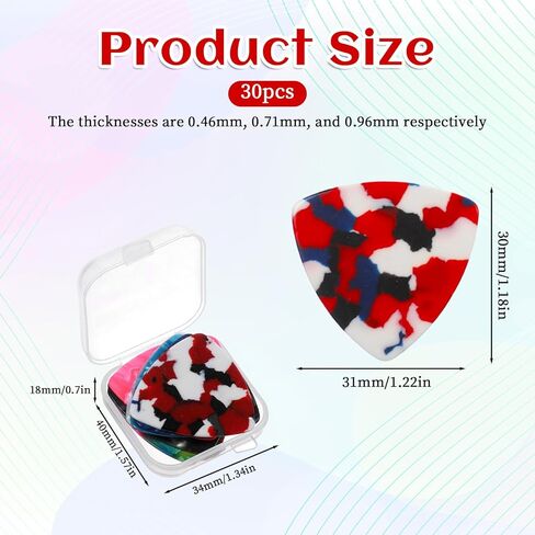 30 حزمة مثلث الغيتار يختار الغيتار الكهربائي اختيار باس مجموعة متوسطة إصبع السليلويد اختيارات للقيثارات الكهربائية الصوتية مع 3 صندوق تخزين واضح ، حزمة متنوعة (0.46/0.71/0.96 مم) in Kuwait