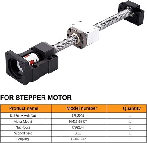 Linear Motion Ball Screw Precision Part C7 Ball Screw Kit SFU2005 L550-1000mm with Single Nut+BF15+DSG20H+Coupling+HM15-57 Motor Mount(650mm) in Saudi Arabia