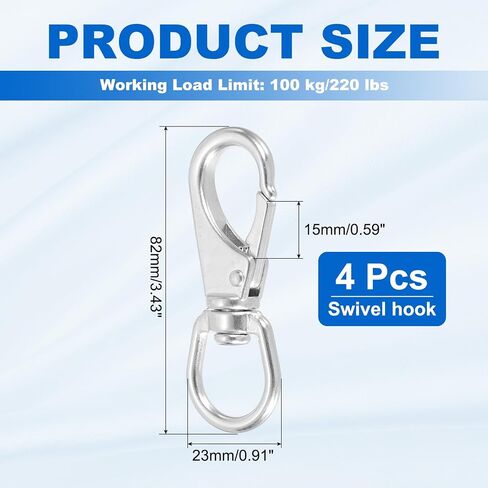 Meccanixity دوار العين الترباس السنانير Snap M6 ، شاق الشقوق نهاية العلم مقاطع 220 رطل الحمل لعلم القطب Pet Leash Leather Craft (Silver ، حزمة من 4) in Kuwait
