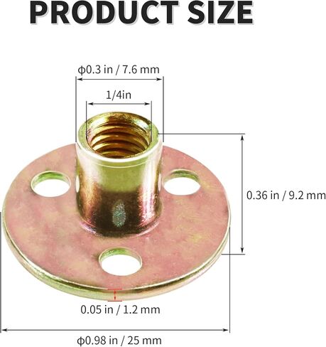 15 Pcs 1/4" Total Height 0.36 in (9.2 mm) Round Base T-Nuts,Brad Hole Tee Nut,Carbon Steel Round Base T-Screws,Thread with Mounting Screws,Flange Insert Female Thread Plate for Furniture in Saudi Arabia