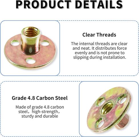 15 Pcs 1/4" Total Height 0.36 in (9.2 mm) Round Base T-Nuts,Brad Hole Tee Nut,Carbon Steel Round Base T-Screws,Thread with Mounting Screws,Flange Insert Female Thread Plate for Furniture in Saudi Arabia