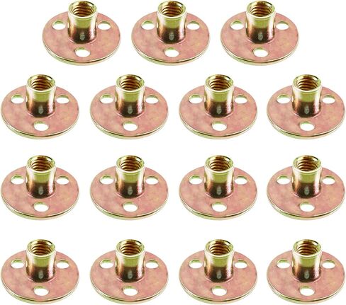 15 Pcs 1/4" Total Height 0.36 in (9.2 mm) Round Base T-Nuts,Brad Hole Tee Nut,Carbon Steel Round Base T-Screws,Thread with Mounting Screws,Flange Insert Female Thread Plate for Furniture in Saudi Arabia