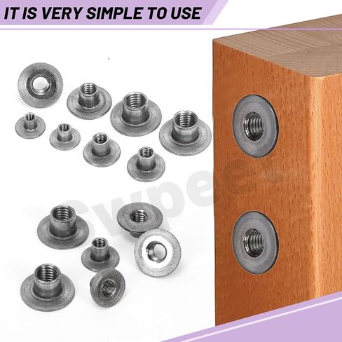 SWPEET 85pcs 5 أحجام M4 × 7.5 M5 × 7 M6 × 10 M8 × 10 M10 × 13 صامتة الصلب الكربوني ، من خلال شفة الثقب ، قم بإدراج مصواني الخيط الإناث ، وصواميل لحام مستديرة ، و Brad Hole Tee For Furniture Furniture in Saudi Arabia