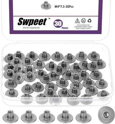 SWPEET 85pcs 5 أحجام M4 × 7.5 M5 × 7 M6 × 10 M8 × 10 M10 × 13 صامتة الصلب الكربوني ، من خلال شفة الثقب ، قم بإدراج مصواني الخيط الإناث ، وصواميل لحام مستديرة ، و Brad Hole Tee For Furniture Furniture in Saudi Arabia