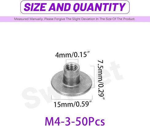 SWPEET 85pcs 5 أحجام M4 × 7.5 M5 × 7 M6 × 10 M8 × 10 M10 × 13 صامتة الصلب الكربوني ، من خلال شفة الثقب ، قم بإدراج مصواني الخيط الإناث ، وصواميل لحام مستديرة ، و Brad Hole Tee For Furniture Furniture in Saudi Arabia