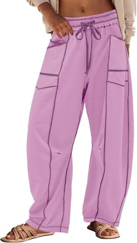 Panadila Womens Barrel Pants Drawstring Wide Leg Sweatpants Baggy Summer Lounge Pants Casual Beach Trousers in Kuwait
