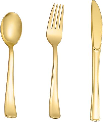 N9R 60PCS Gold Plastic Silverware - Gold Plastic Cutlery Set Disposable Flatware Dinnerware -30 Forks, 15 Spoons, 15 Knives for Party, Thanksgiving, Christmas in Kuwait