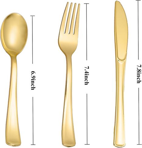 N9R 60PCS Gold Plastic Silverware - Gold Plastic Cutlery Set Disposable Flatware Dinnerware -30 Forks, 15 Spoons, 15 Knives for Party, Thanksgiving, Christmas in Kuwait