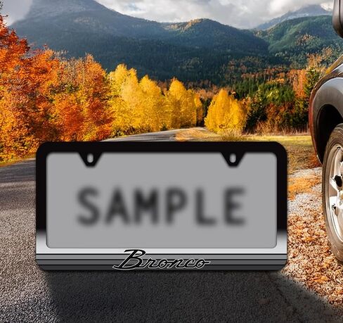 Ford Bronco Vintage Script UV Cured Ink Black Plastic License Plate Frame in Saudi Arabia