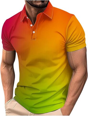 Polo Shirts for Men Big and Tall Short Sleeve Button Collar Gradient Tees Dressy Casual Business Work Tshirt Golf Top in Kuwait