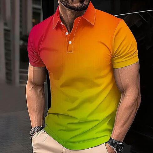 Polo Shirts for Men Big and Tall Short Sleeve Button Collar Gradient Tees Dressy Casual Business Work Tshirt Golf Top in Kuwait