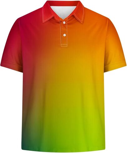Polo Shirts for Men Big and Tall Short Sleeve Button Collar Gradient Tees Dressy Casual Business Work Tshirt Golf Top in Kuwait