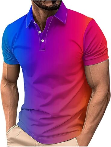 Polo Shirts for Men Big and Tall Short Sleeve Button Collar Gradient Tees Dressy Casual Business Work Tshirt Golf Top in Kuwait