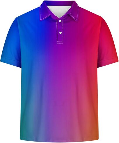 Polo Shirts for Men Big and Tall Short Sleeve Button Collar Gradient Tees Dressy Casual Business Work Tshirt Golf Top in Kuwait