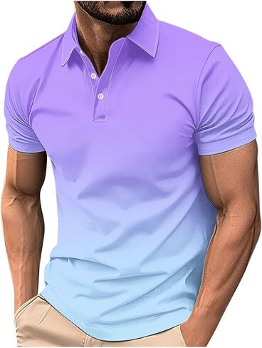 Polo Shirts for Men Big and Tall Short Sleeve Button Collar Gradient Tees Dressy Casual Business Work Tshirt Golf Top in Kuwait