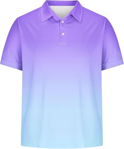 Polo Shirts for Men Big and Tall Short Sleeve Button Collar Gradient Tees Dressy Casual Business Work Tshirt Golf Top in Kuwait