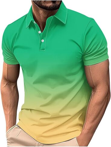 Polo Shirts for Men Big and Tall Short Sleeve Button Collar Gradient Tees Dressy Casual Business Work Tshirt Golf Top in Kuwait