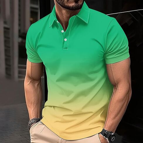 Polo Shirts for Men Big and Tall Short Sleeve Button Collar Gradient Tees Dressy Casual Business Work Tshirt Golf Top in Kuwait