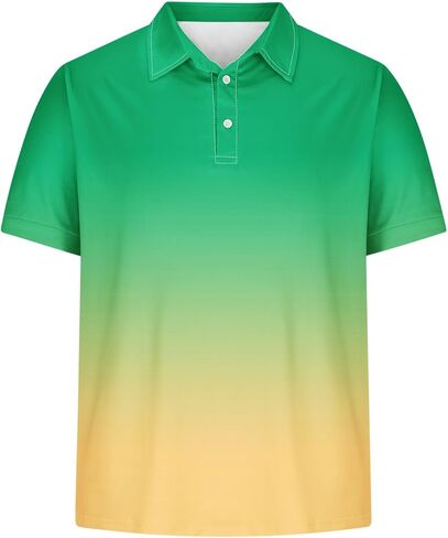Polo Shirts for Men Big and Tall Short Sleeve Button Collar Gradient Tees Dressy Casual Business Work Tshirt Golf Top in Kuwait