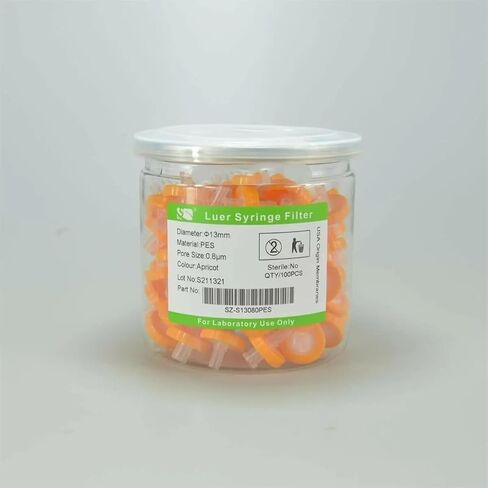 Laboratory syringe filter OD = 13mm, 0.80um, made of PES, 100pcs/pack in Saudi Arabia