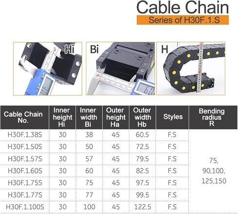 BIRAN 1-Meter Cable Drag Chain. Series of H30F.1.S-Sealing Type Open Both Side(125mm,30x57 mm-FJT) in Saudi Arabia